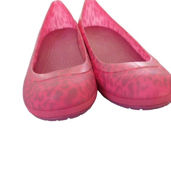 Crocs Carlisa Women's Pink Animal Print Wedge Heels Size 9 Barbiecore - Picture 3 of 6
